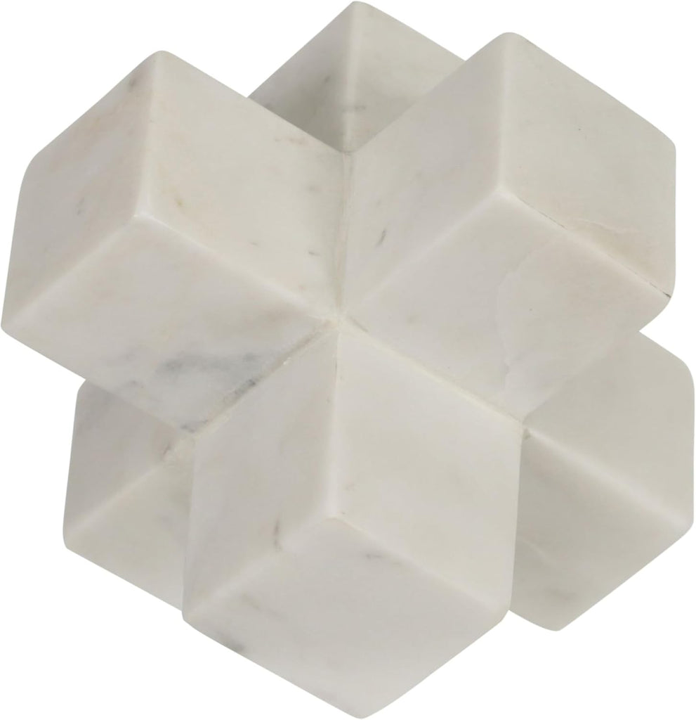 Geometric Cube Decorative Object - Marble Sculpture Modern Home Decor Ornament - Shelf Styling & Coffee Table Decor