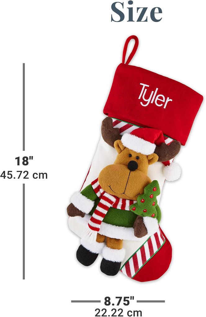 Personalized - Stockings for Family - Embroided - 3-D Plush - Christmas Decor - 8"x18" - Candy Cane Family - Snowman
