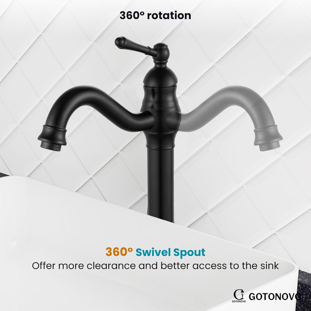 Vessel Sink Faucet 360° Swivel Spout Single Handle Tall Bathroom Faucet 1 Hole Farmhouse Lavatory Washbasin Mixer Tap