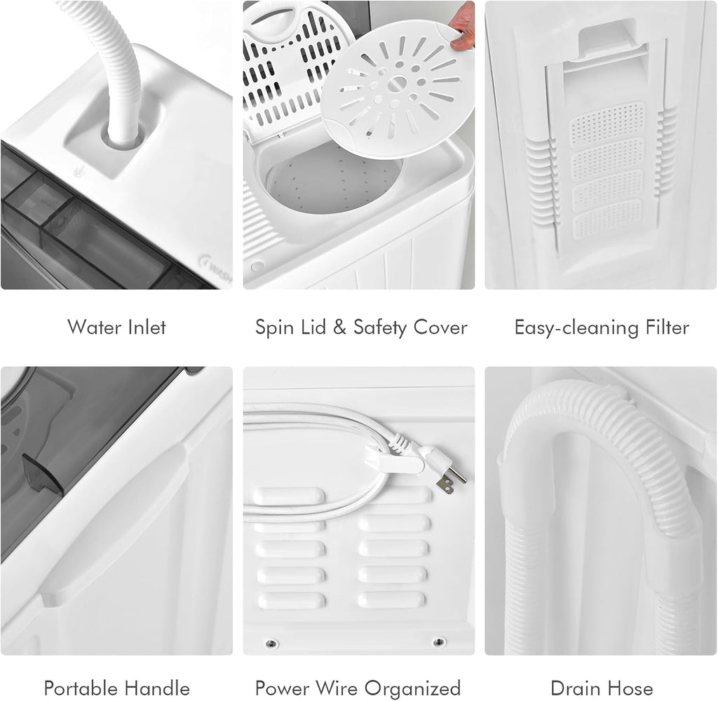 Portable Washing Machine, Twin Tub 26lbs Capacity Laundry, 18lbs Washer and 8lbs Spinner Combo with Timer Knobs