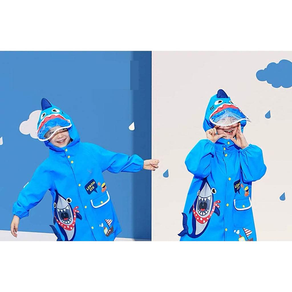 Toddler Boys Rain Suit Lightweight Waterproof Coveralls Cartoon Shark Hoodie Rain Jacket M Size
