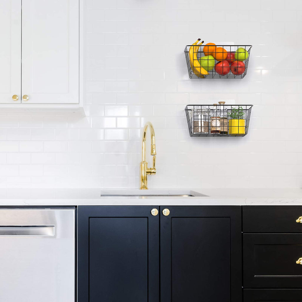 Over the Cabinet Door Organizer Wall Wire Baskets Hanging Kitchen Basket Shelf for Cabinet & Pantry Organization and
