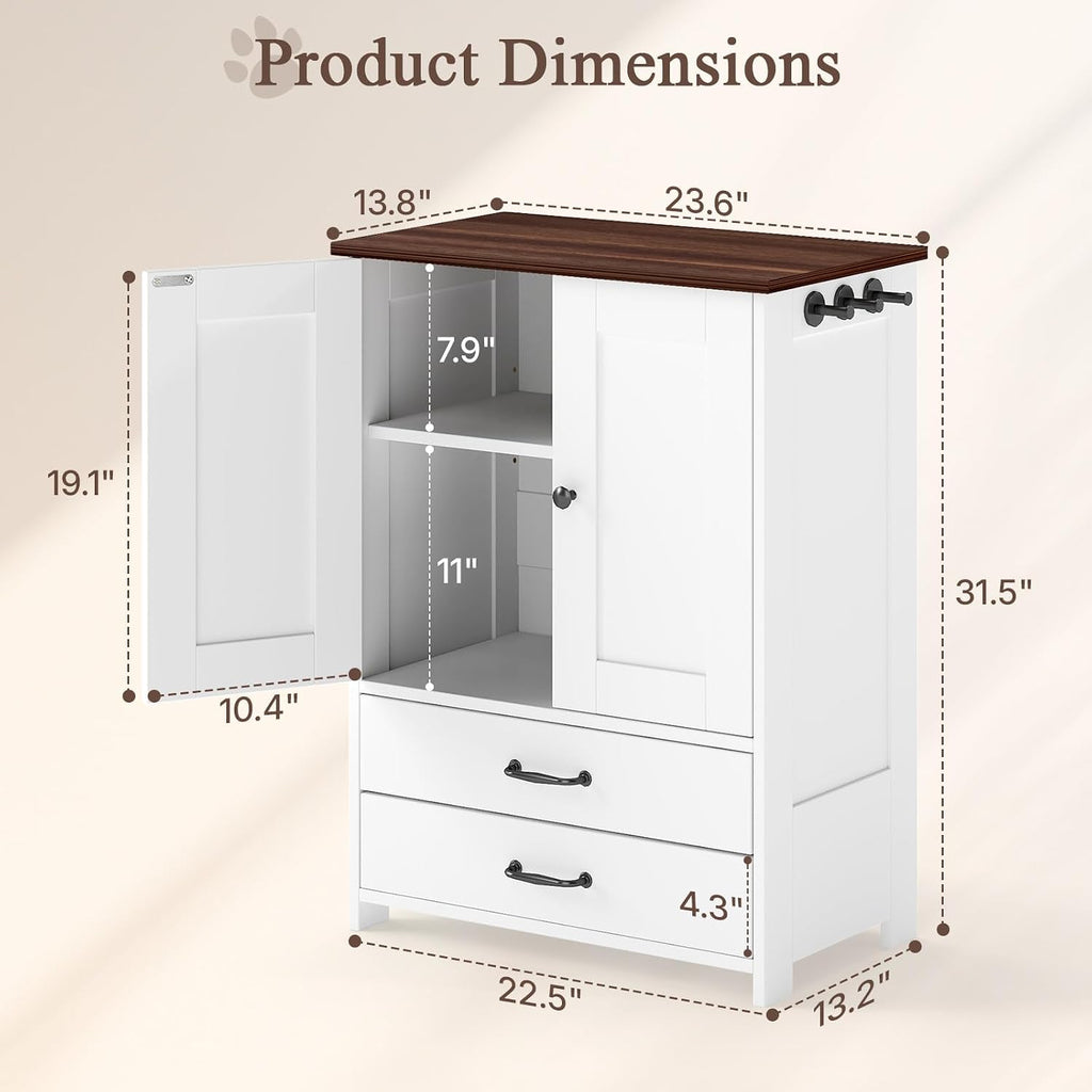 Dog Feeding Station with Elevated Dog Bowls with Storage Drawers