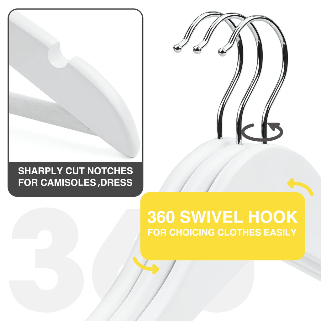 White Wooden Hangers 30 Pack Slim Coat Hangers for Closet with Smooth Finish, Shirt, Suit, Dress, Heavy Duty Clothes