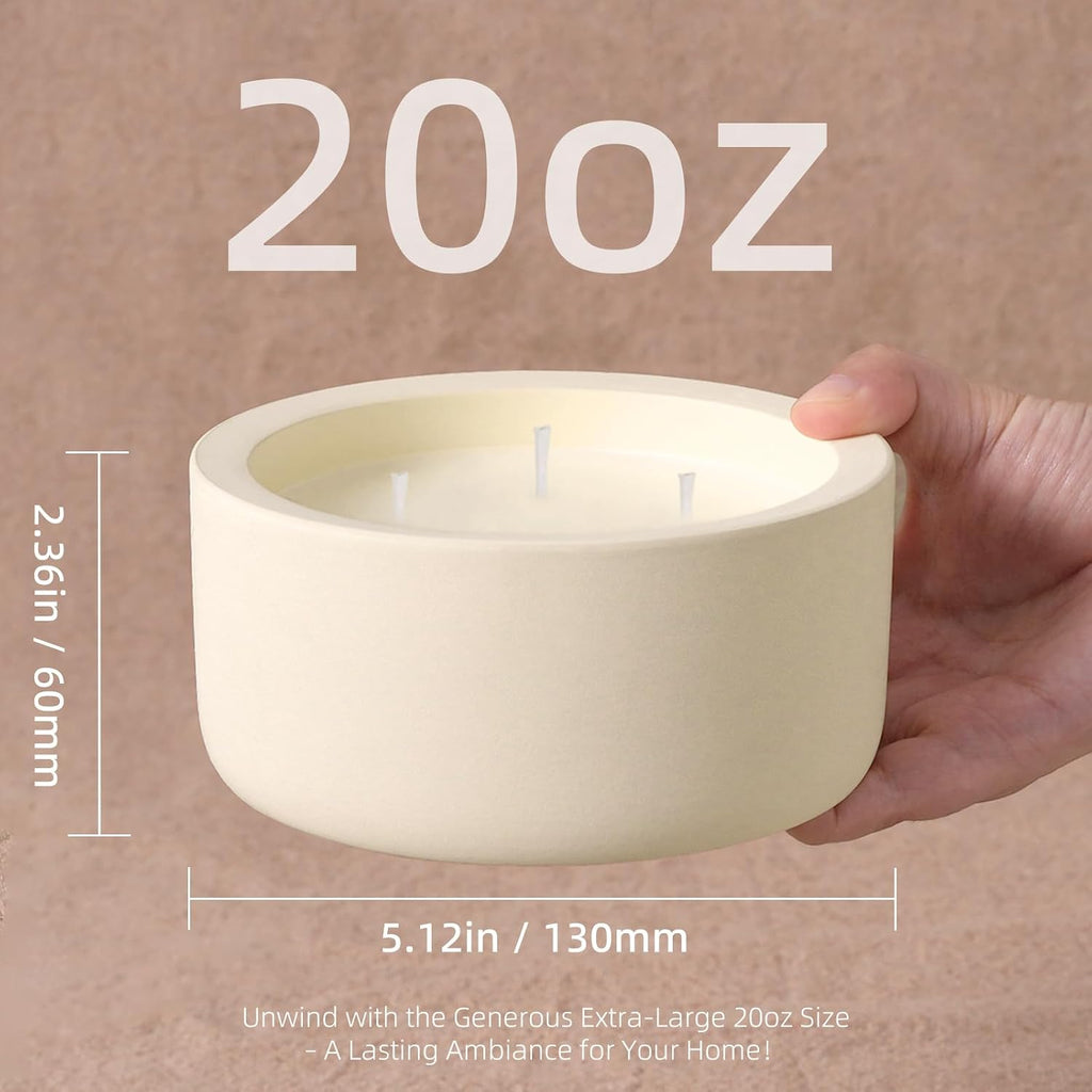 20oz Large Scented Candle - Vanilla Dreamscape, 3 Wick Non Toxic Soy Candle, Ivory White Ceramic Jar, Luxury Home
