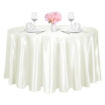 Round Satin Tablecloth, 120 Inch Ivory Overlay Table Cover