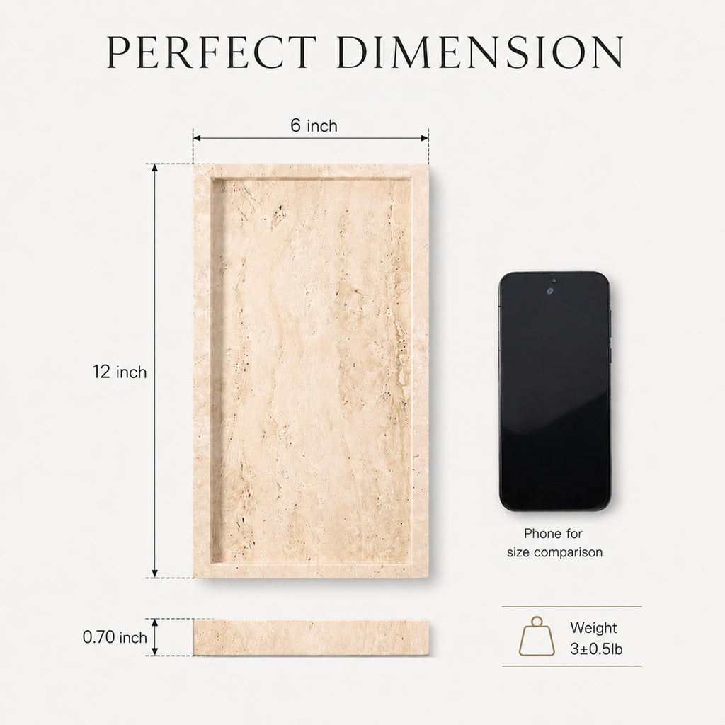 12" x 6" Travertine Vanity Tray, Marble Decorative Tray