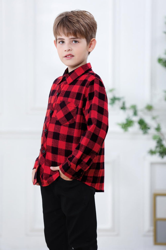 Boys Long Sleeve Flannel Plaid Shirt Button Down Shirts