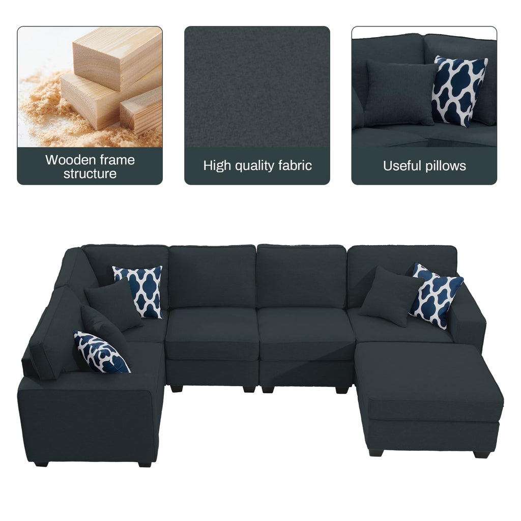 Oversized Modular Sectional Sofa, U/L‐Shaped Reversible Couch with Ottoman, Deep Seat Plush Polyester Sofa