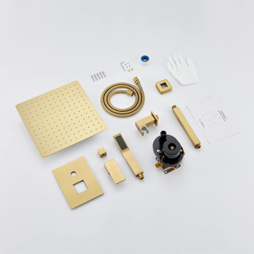 Shower System 12 Inch Ceiling Mount Shower Faucet Set Brushed Gold