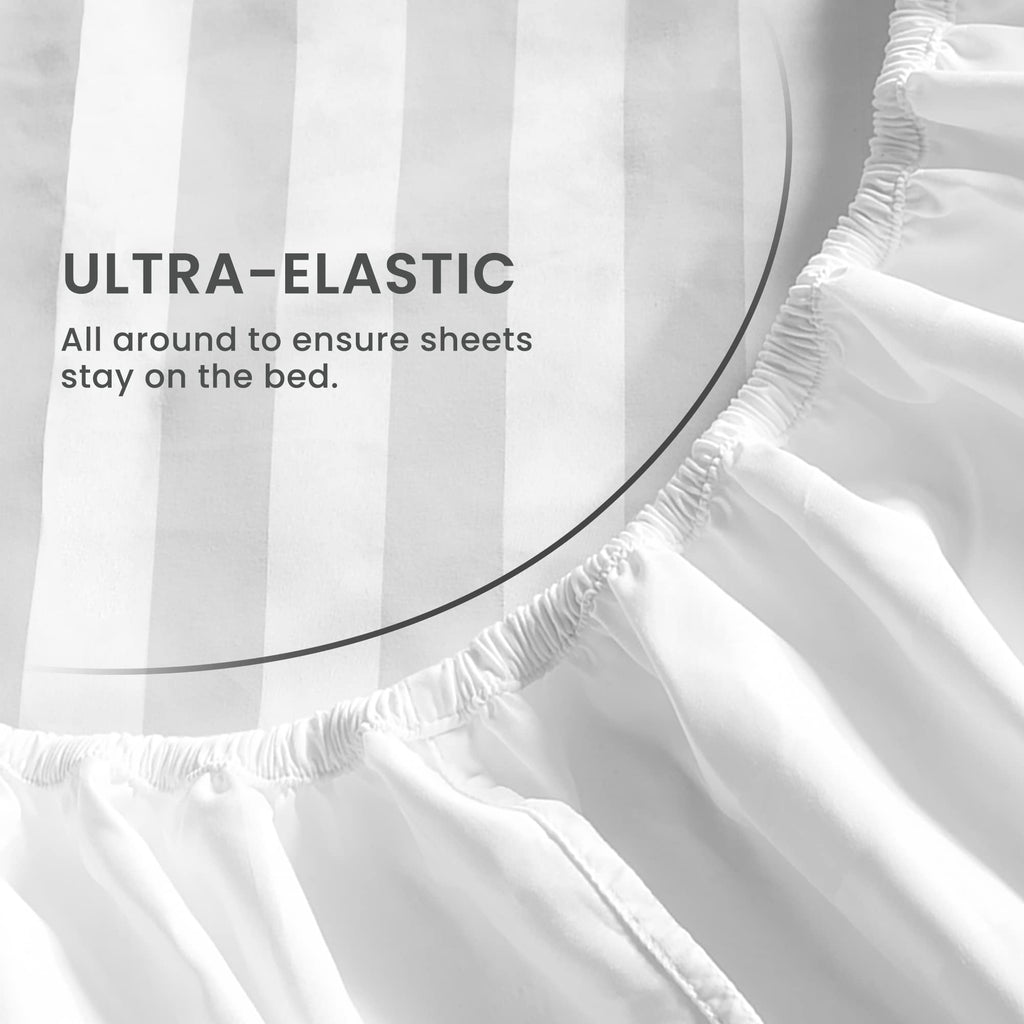 Striped Cooling Sheets Set King Size - Fitted Flat Sheet & Pillowcase Sets 4 Piece - Super Soft Stripe Bed Sheet