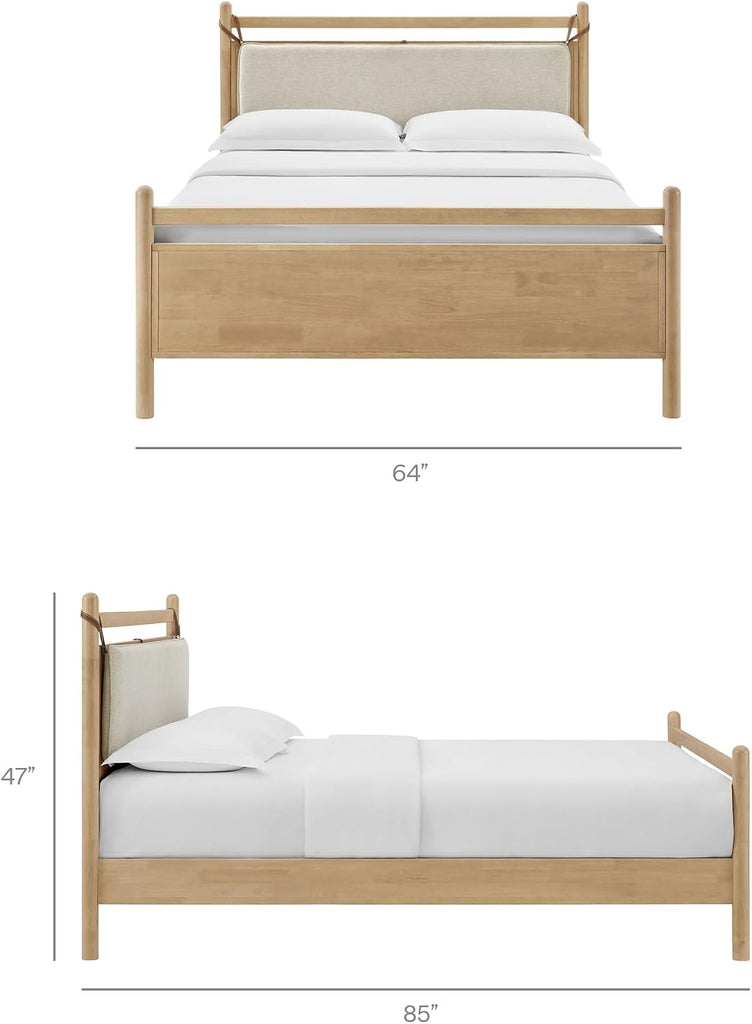 Leni Queen Size Wood Platform Bed Frame in Light Oak Heathered Ivory