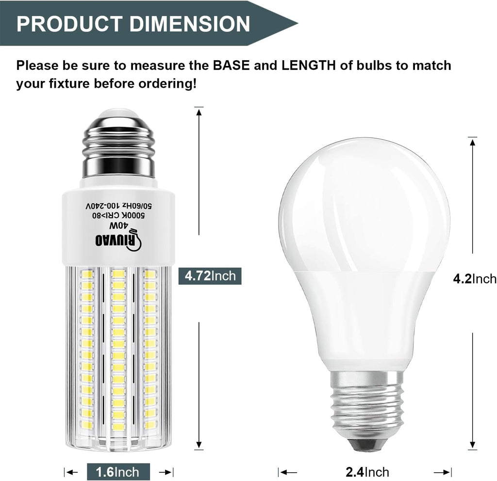 2 Pack 300W Equivalent LED Corn Light Bulb, 5000 Lumen 5000K Cool White Daylight 40W LED Corn Light,E26/E27 Medium