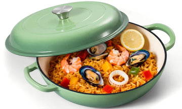 3.6QT Enameled Cast Iron Skillets Braiser with Lid, Pistachio Green