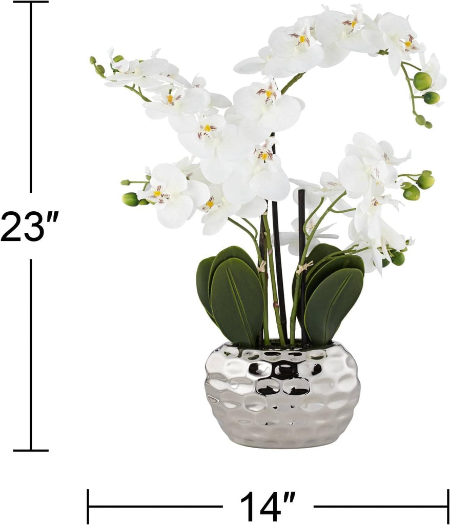 Potted Faux Artificial Flowers Arrangements Realistic White Phalaenopsis Orchid in Silver Pot Home Decoration Living