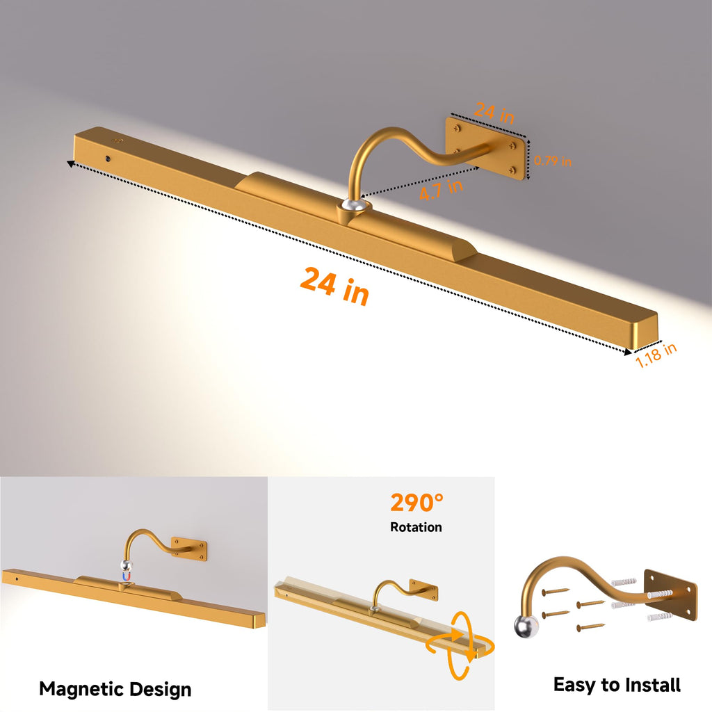 Picture Lights for Wall Brass,6000mAh Battery Operated Art Frame Lighting,Cordless Wireless Remote Dimmable Wall