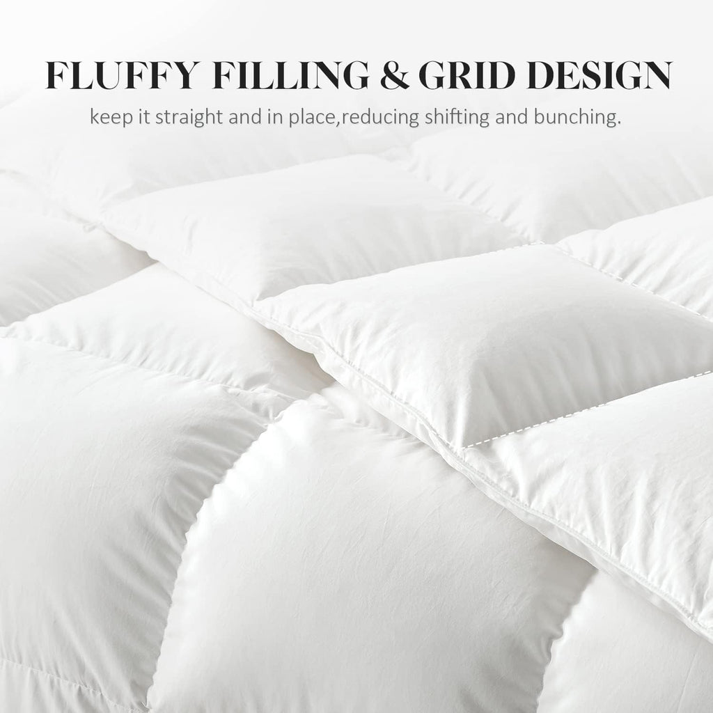 Feather Down Fiber White Comforter, All Season Luxury Bed Comforter,Ultra Soft 100% Cotton Duvet Ins