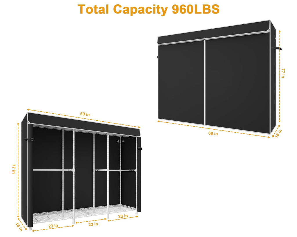 E14C Pro Heavy Duty Closet Organizer System, Freestanding Clothing Racks for Hanging Clothes, Adjustable Garment Rack