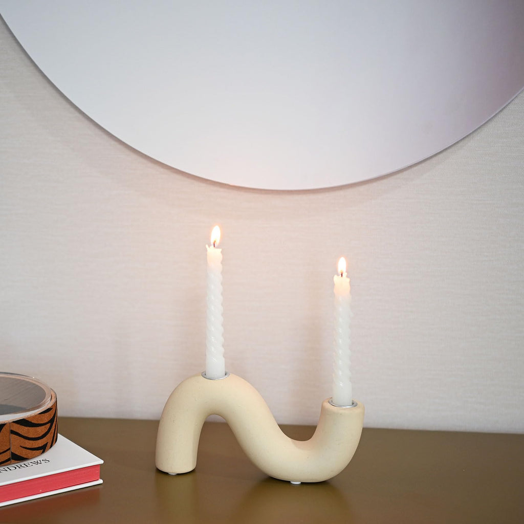 Ceramic Candle Holder, Modern Taper Candlestick Holder for Dining Table, Living Room Coffee Table, Candelabra for 2