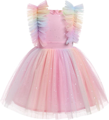 Kids Girls Confetti Birthday Princess Dress Ruffle Sleeve Boho Cake Smash Photo Shoot Outfit 3