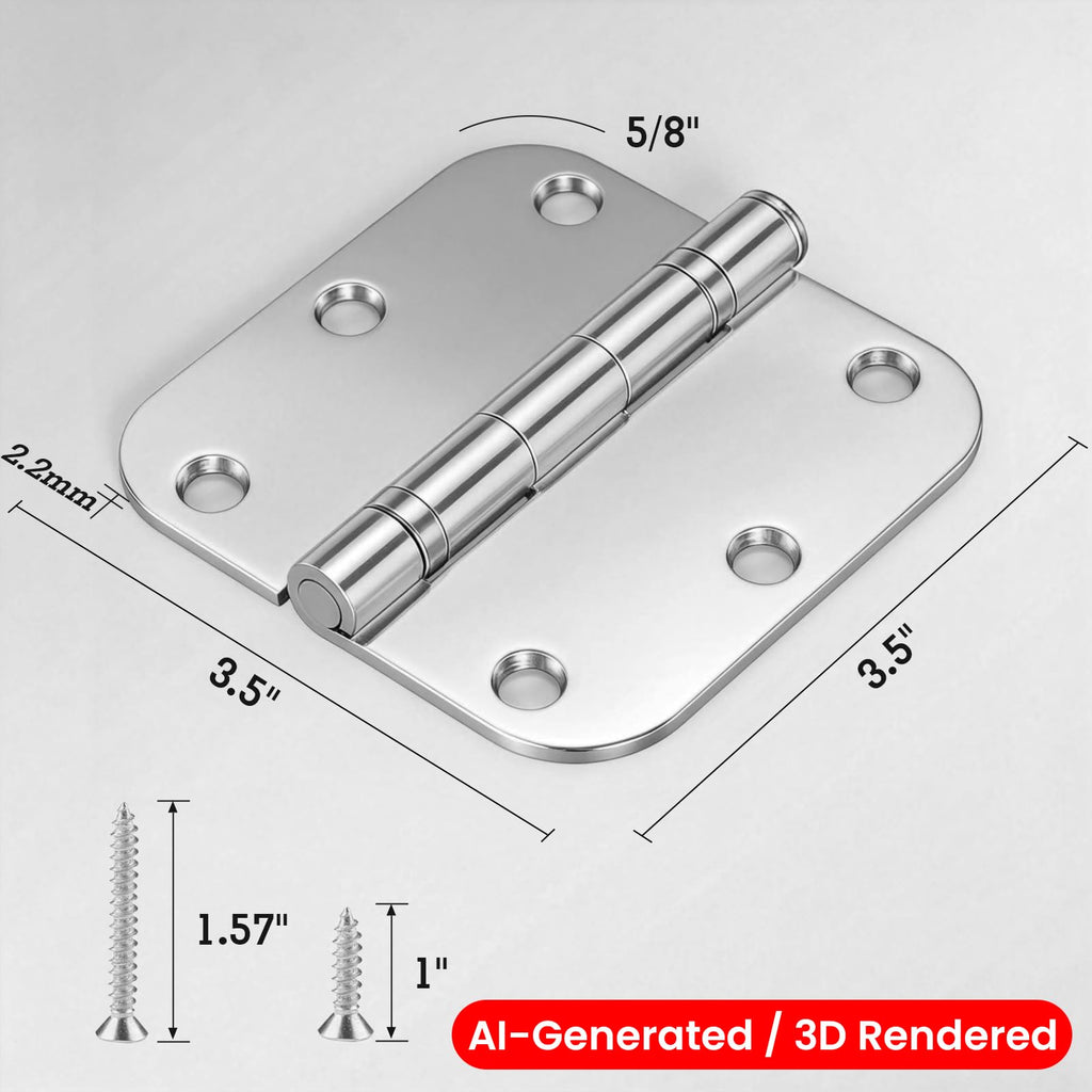 Rounded Door Hinges Polished Chrome 3.5 Inch 5/8" Lasting Mute
