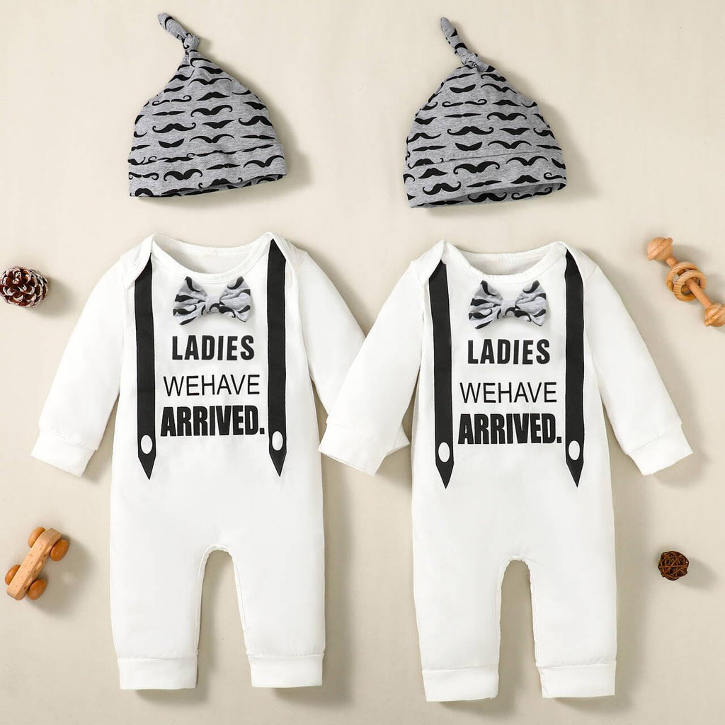 Baby Boy Matching Outfit Newborn Boy Twins Bodysuit Ladies We Have Arrived Romper (White-Long, )