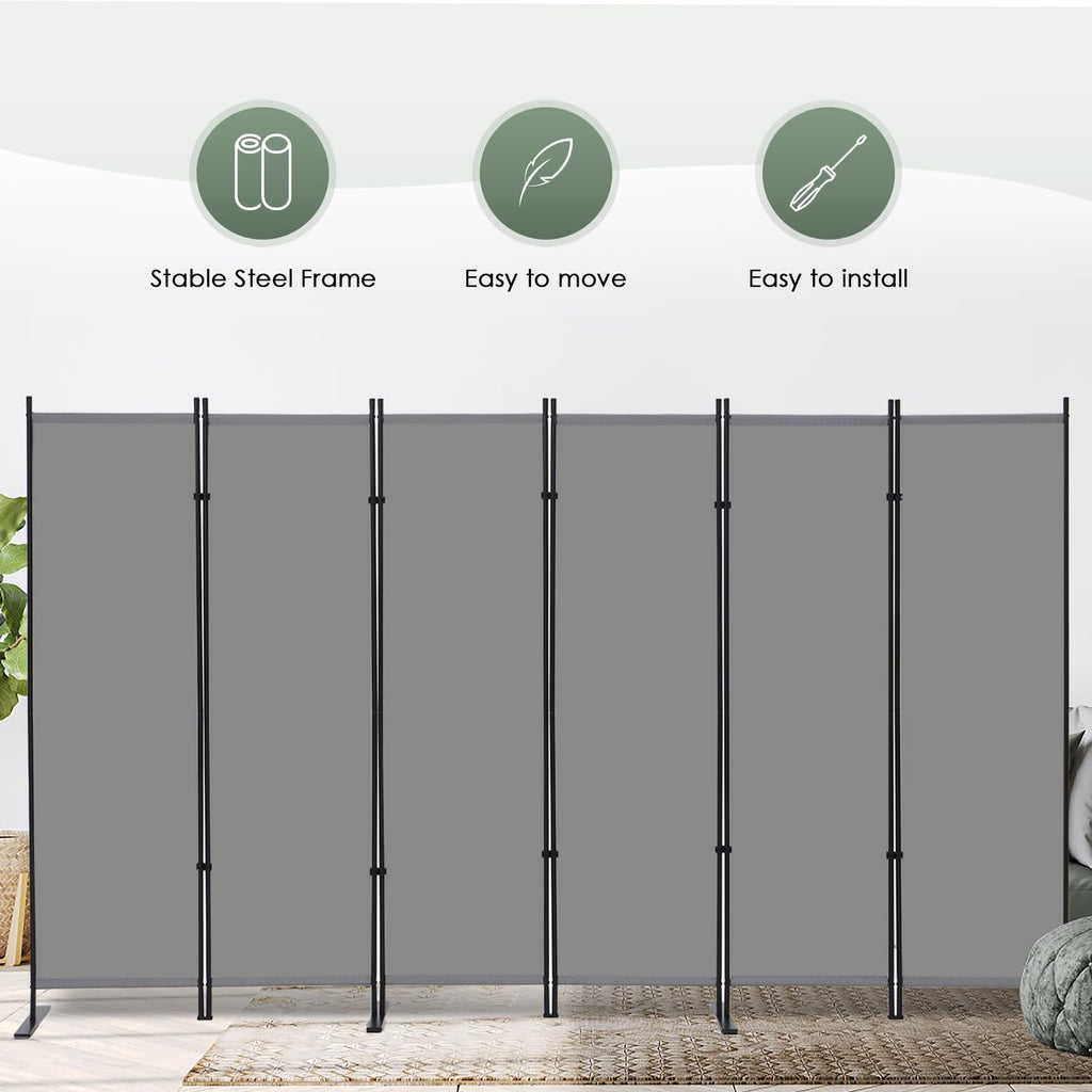 6 Panel Room Divider, 6 FT Folding Privacy Screen with Wide Feet, Freestanding Partition for Room Separation