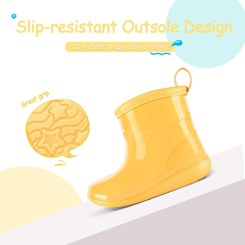 Toddler Rain Boots Baby Easy-on Rain Shoes for Boy&Girl