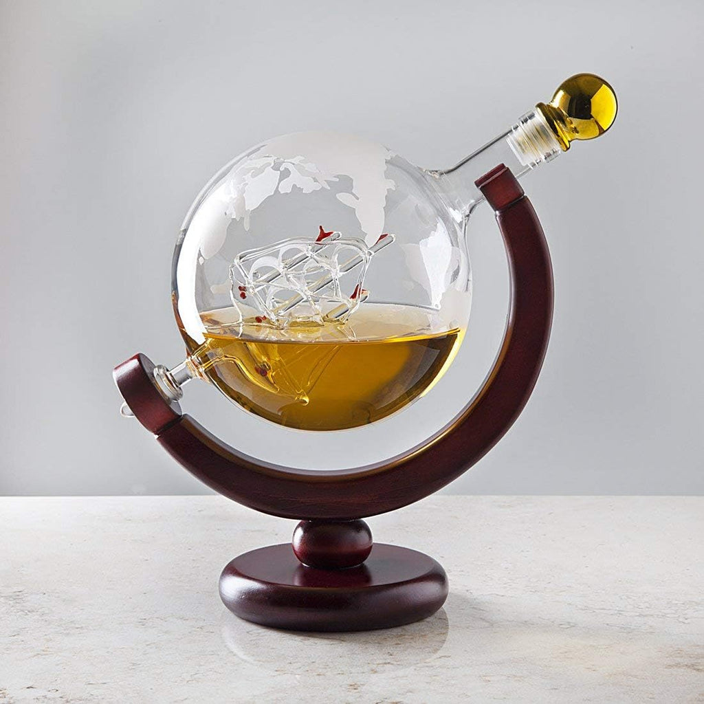 Whiskey Decanter Globe - for Liquor, Scotch, Bourbon, Vodka or Wine, Gifts for Men Dad - 850ml