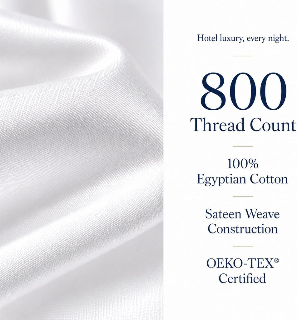 100% Egyptian Cotton Sheets King Sheets Set with Fully Elasticated 15" Deep Fitted Sheet & Pillowcase Sets, 800TC