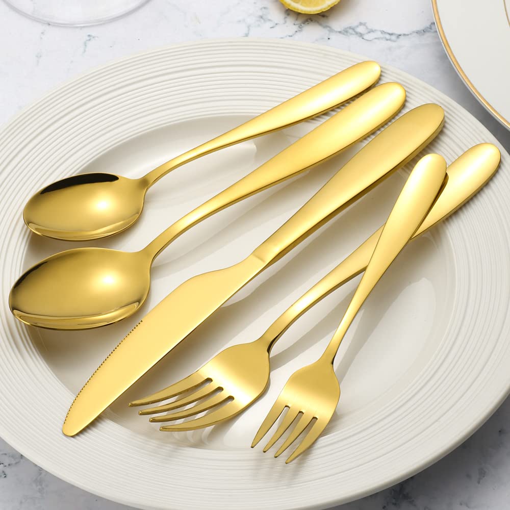 60-Piece Gold Silverware Set, Stainless Steel Flatware Set for 12, Kitchen Utensils cutlery with Titanium Golden