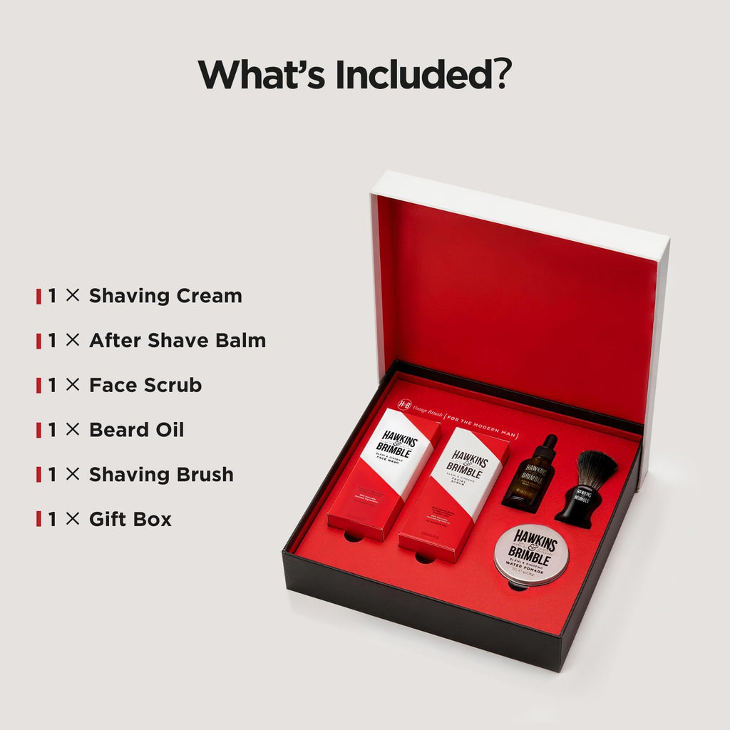 Men's Grooming Gift Set, 5-Pcs Shaving Kit with Face Scrub, Shaving Cream, After Shave Balm, Shaving Brush, Beard Oil