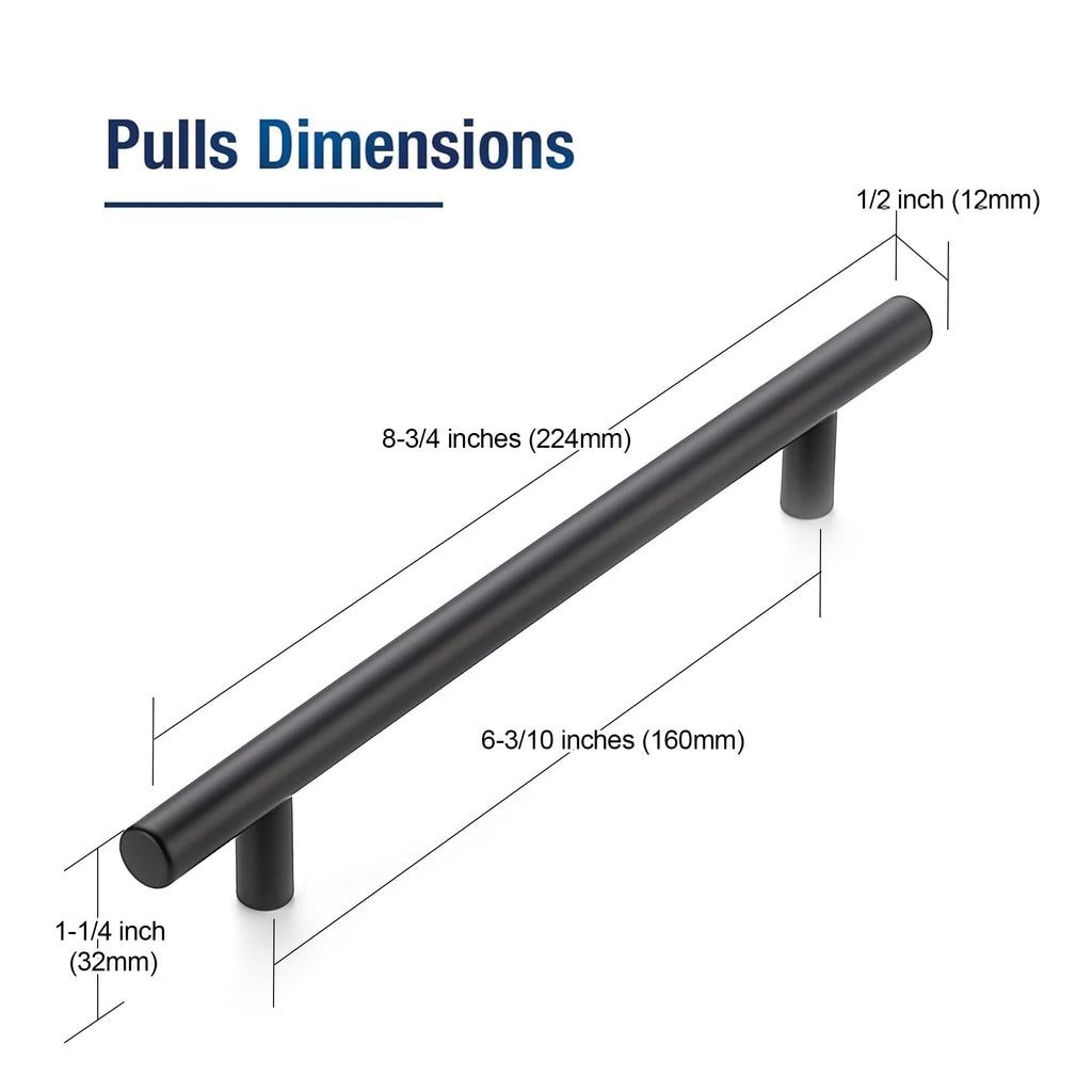 Matte Black Cabinet Pulls Drawer Pulls, 6-1/4 Inch CC, 45 Pack