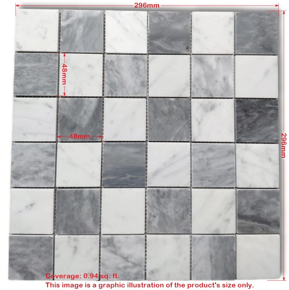 Carrara White & Nero Marquina Black Marble 2x2 Checkerboard Mosaic Tile Honed Kitchen Bath Wall Floor Backsplash