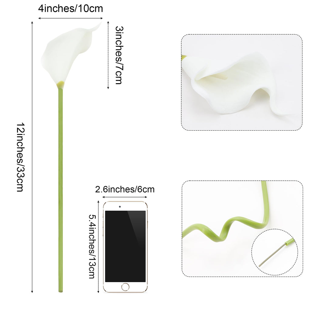 24 Pcs White Fake Flowers, Artificial Calla Lily