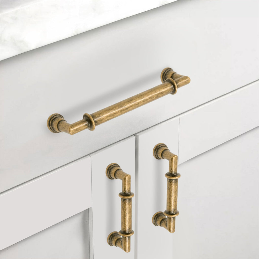 2 Pack 5 Inch(128mm) Brushed Antique Brass Cabinet Pulls Heavy-Duty Solid Kitchen Cabinet Handles Vintage Aged Brass