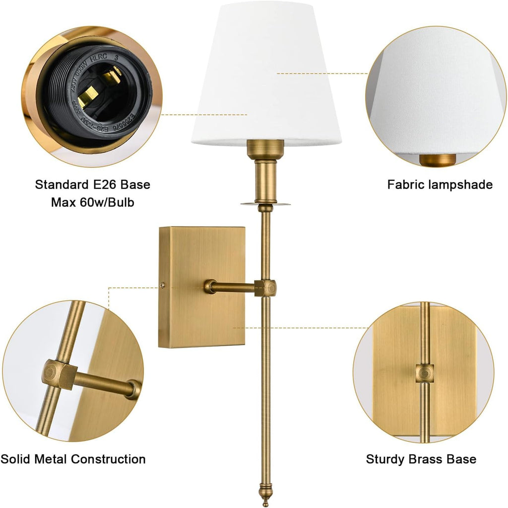 Hardwired Wall Sconces Set of 2 - Professional Installation Required - White Fabric Shade Indoor Wall Lamp Column