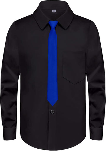 Boys Long Sleeve Button-Down Dress Shirts with Tie: 2 Fabrics (Stretch/Standard) & 2 Fits (Regular/Husky)