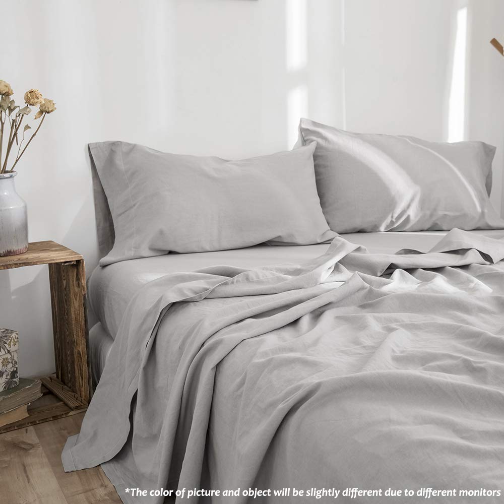 Belgian Linen Sheet Set Solid Color - 3 Pieces (1 Flat Sheet, 1 Fitted Sheet & 1 Pillowcase) Natural Flax Cotton