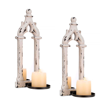 Wall Candle Sconces Set of 2 with Real Mirror, Distressed White