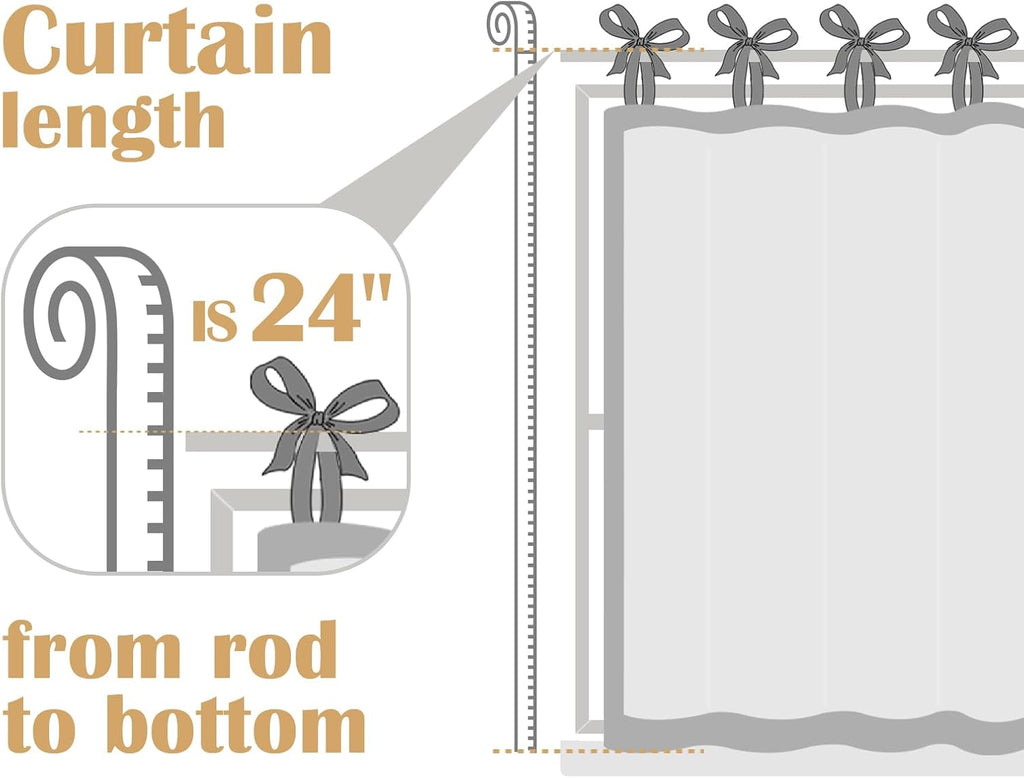 Tie Top Linen Kitchen Curtains Over Sink 24 Inch Length Tier Curtains Farmhouse Rustic Small Cafe Curtain for Bedroom