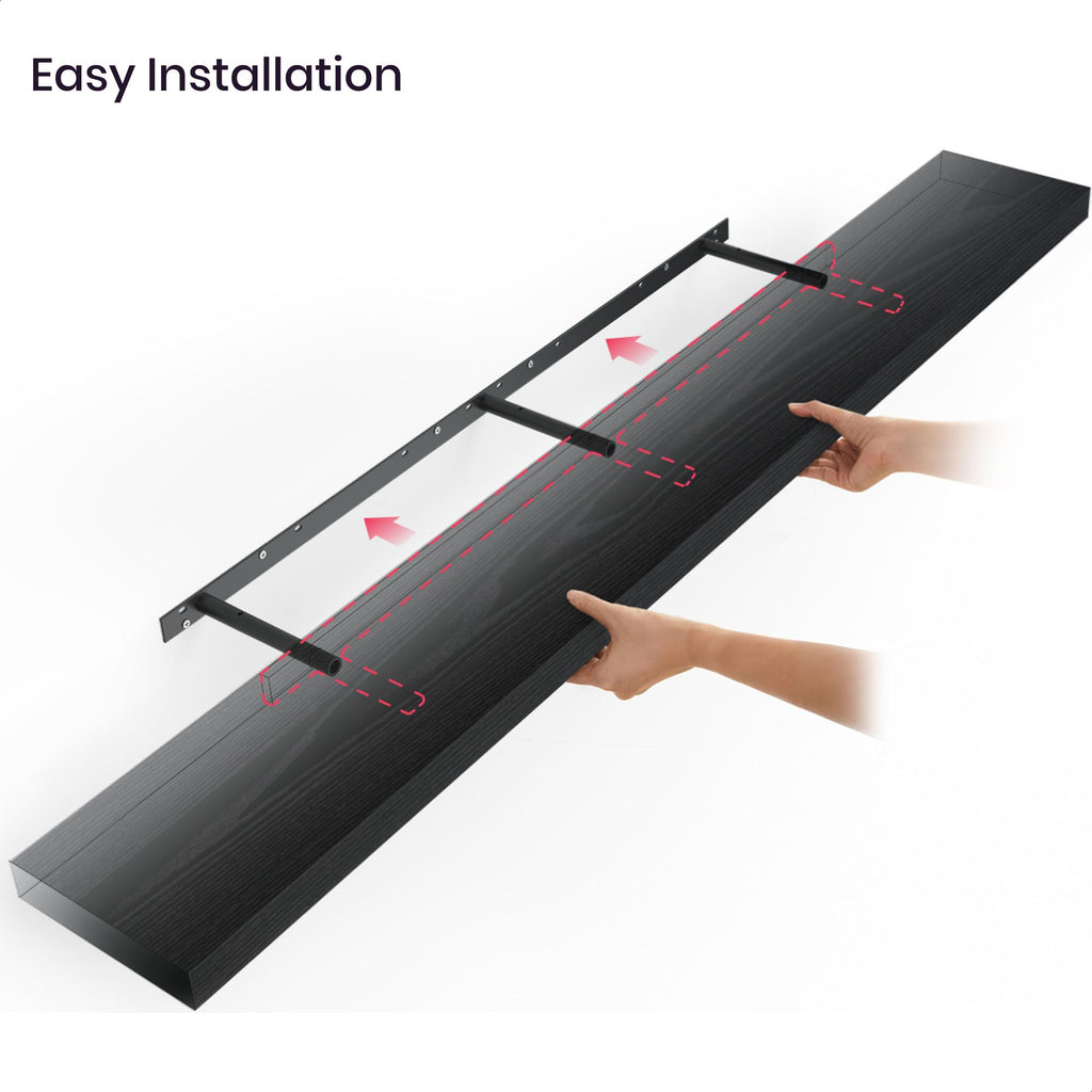 Floating Shelves for Wall, 55 inch 2-Tier Black Shelf, Invisible Brackets, Wood Wall Shelf Organizer, Clearing Clutter