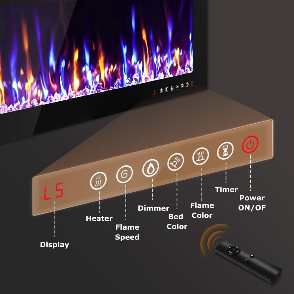 42 inch Electric Fireplace Insert Ultra-Thin, Recessed/Wall Mounted with Remote Control, Wall Fireplace Heater with
