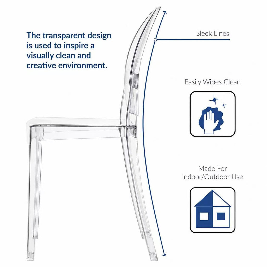 Clear Ghost Dining Chair with Oval Back | Transparent Acrylic Accent Side Chair, Vanity, or Event Seating | Non