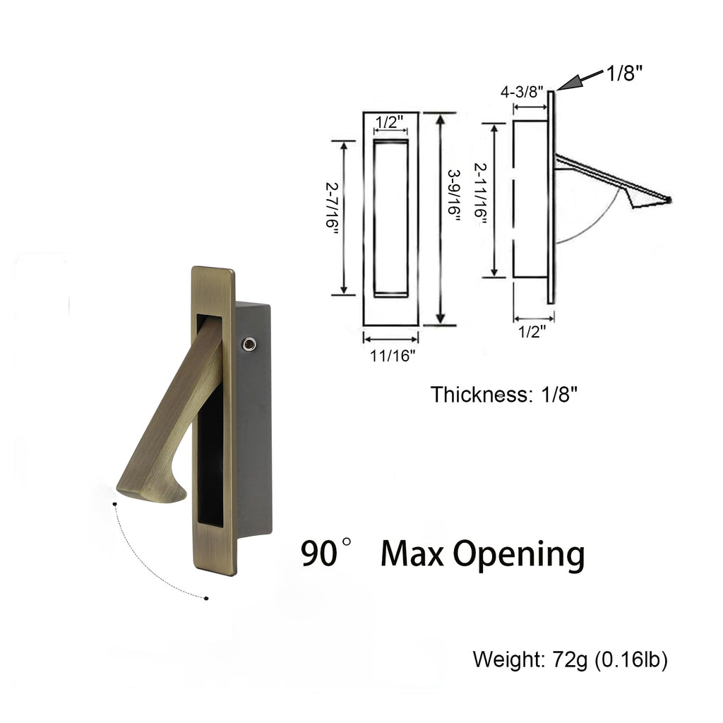 Pocket Door Handles Edge Pull,Flush Finger Hardware,Antique Brass,1
