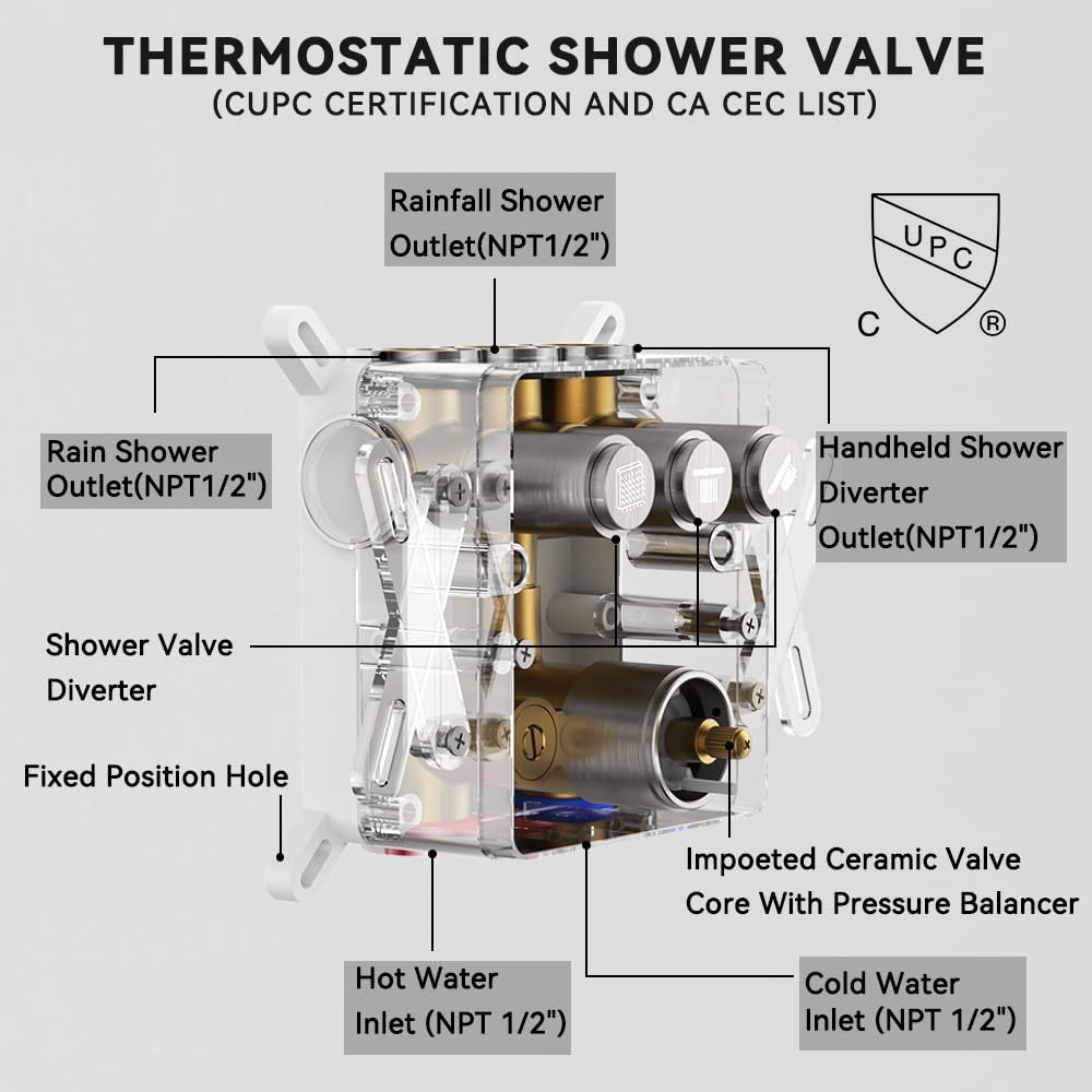 Shower Faucets Sets Brushed Nickel Shower System, 12" Ceiling Rainfall Shower and 6" Wall Mount with 2 in 1 Handhled