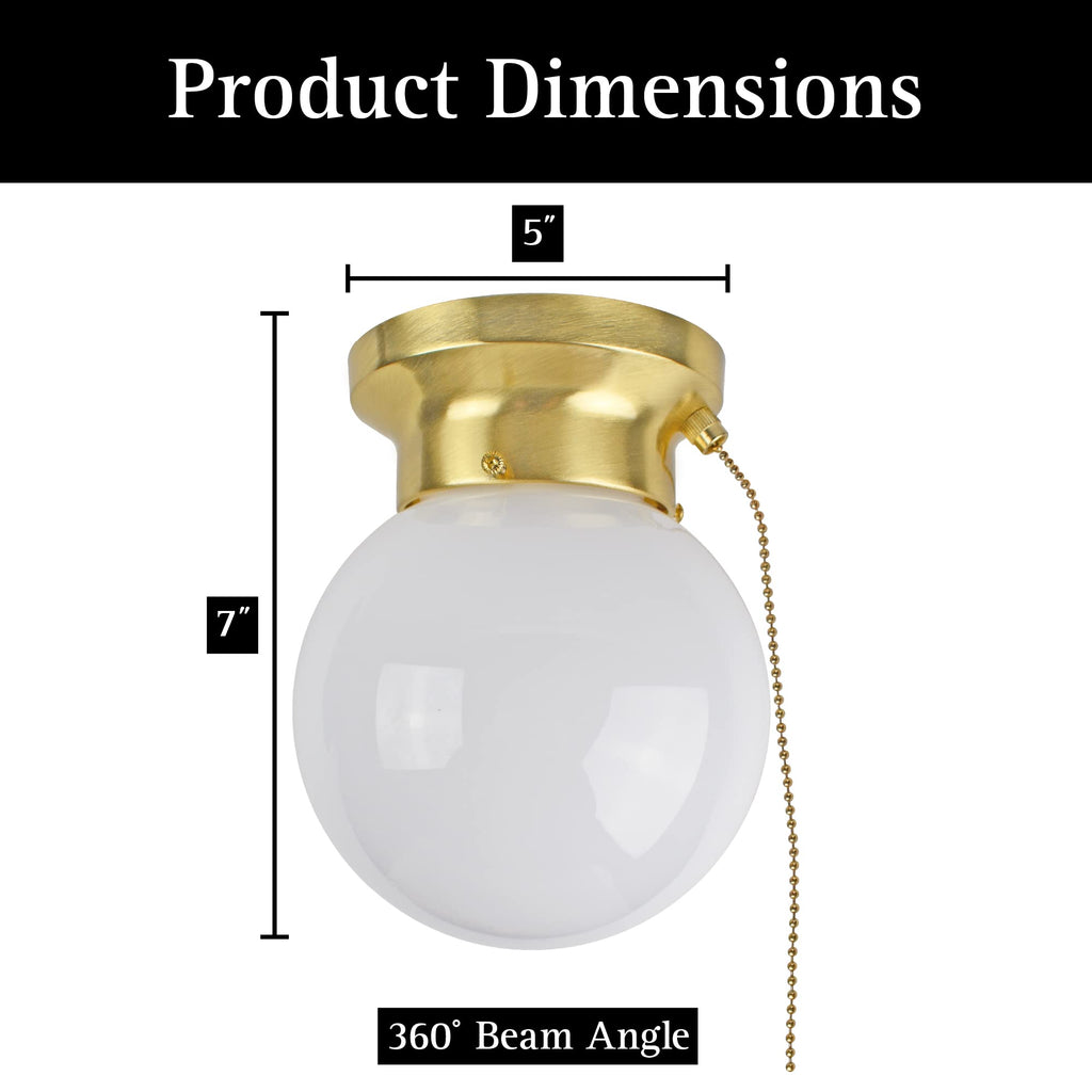 6" Pull Chain LED Glass Globe Flush Mount Light Brushed Gold 1Pk