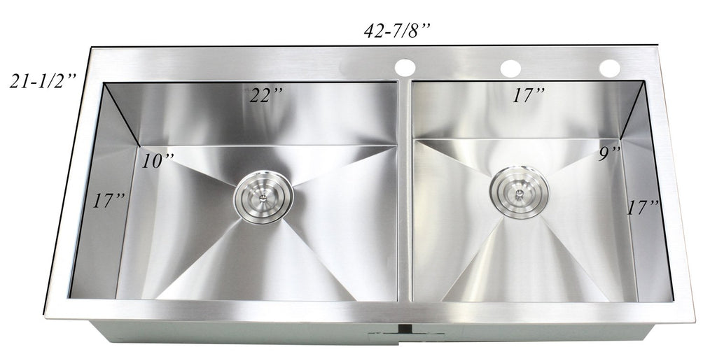 43 INCH (6040) Zero Radius Design 16 Gauge Topmount Drop In Over the Counter Large Double Bowl 5050 Stainless Steel