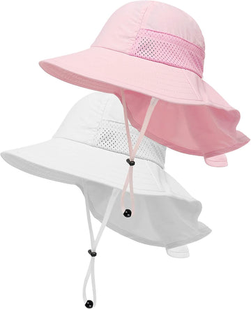 Toddler Baby Sun Hat Kids Summer Beach Essentials Adjustable Beach Hats with Bucket Wide Brim for Boys Girls Age 0-14