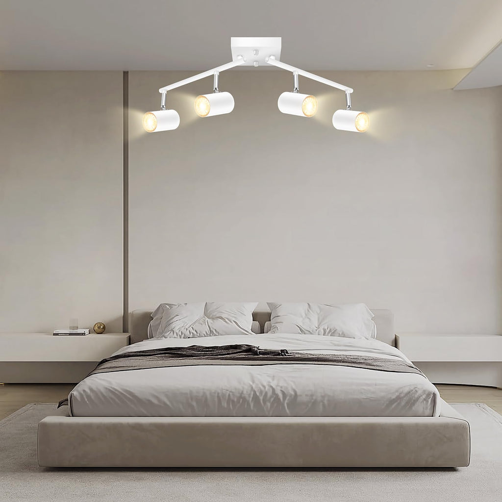 4 Light Track Lighting Fixtures Ceiling, Matte White Track Lights Ceiling with Flexibly Rotatable Light Heads, Modern